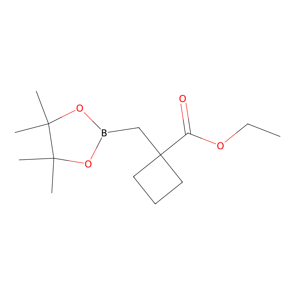 Ethyl 1-[(4,4,5,5-tetramethyl-1,3,2-dioxaborolan-2-yl)methyl]cyclobutane-1-carboxylate molecular structure, CAS 2919960-65-7
