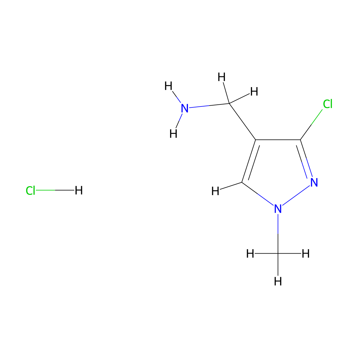 1-(3-chloro-1-methyl-1H-pyrazol-4-yl)methanamine hydrochloride molecular structure, CAS 2919961-86-5