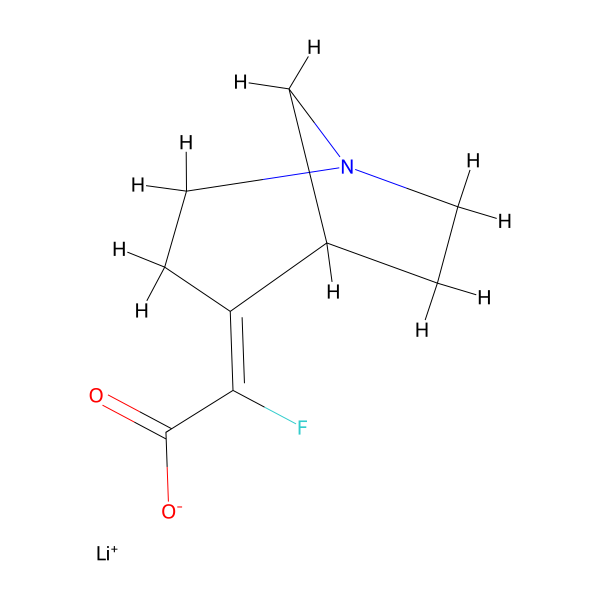 Lithium(1+) 2-(1-azabicyclo(3.2.1)octan-4-ylidene)-2-fluoroacetate molecular structure, CAS 2919971-09-6