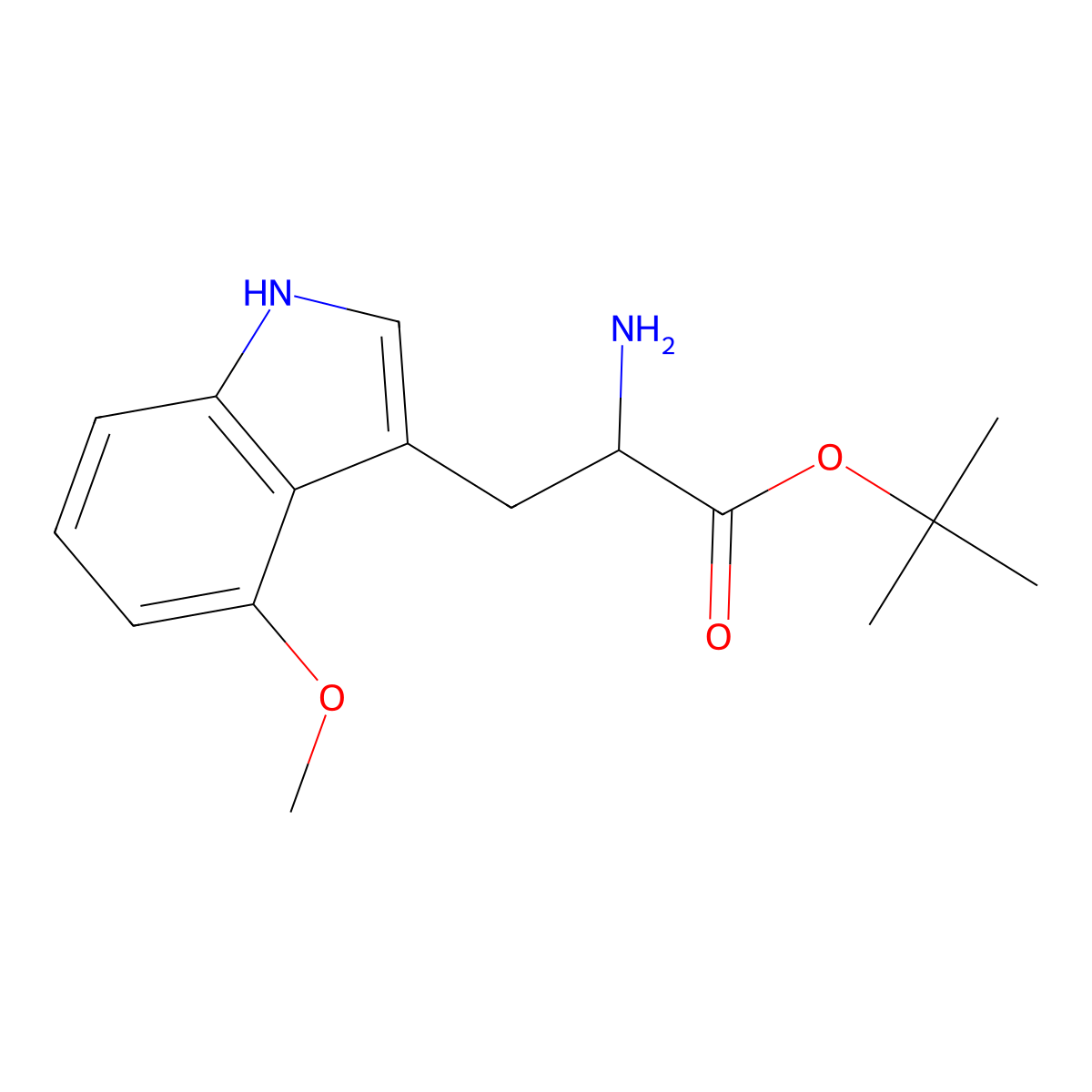 tert-butyl 2-amino-3-(4-methoxy-1H-indol-3-yl)propanoate molecular structure, CAS 2920117-75-3