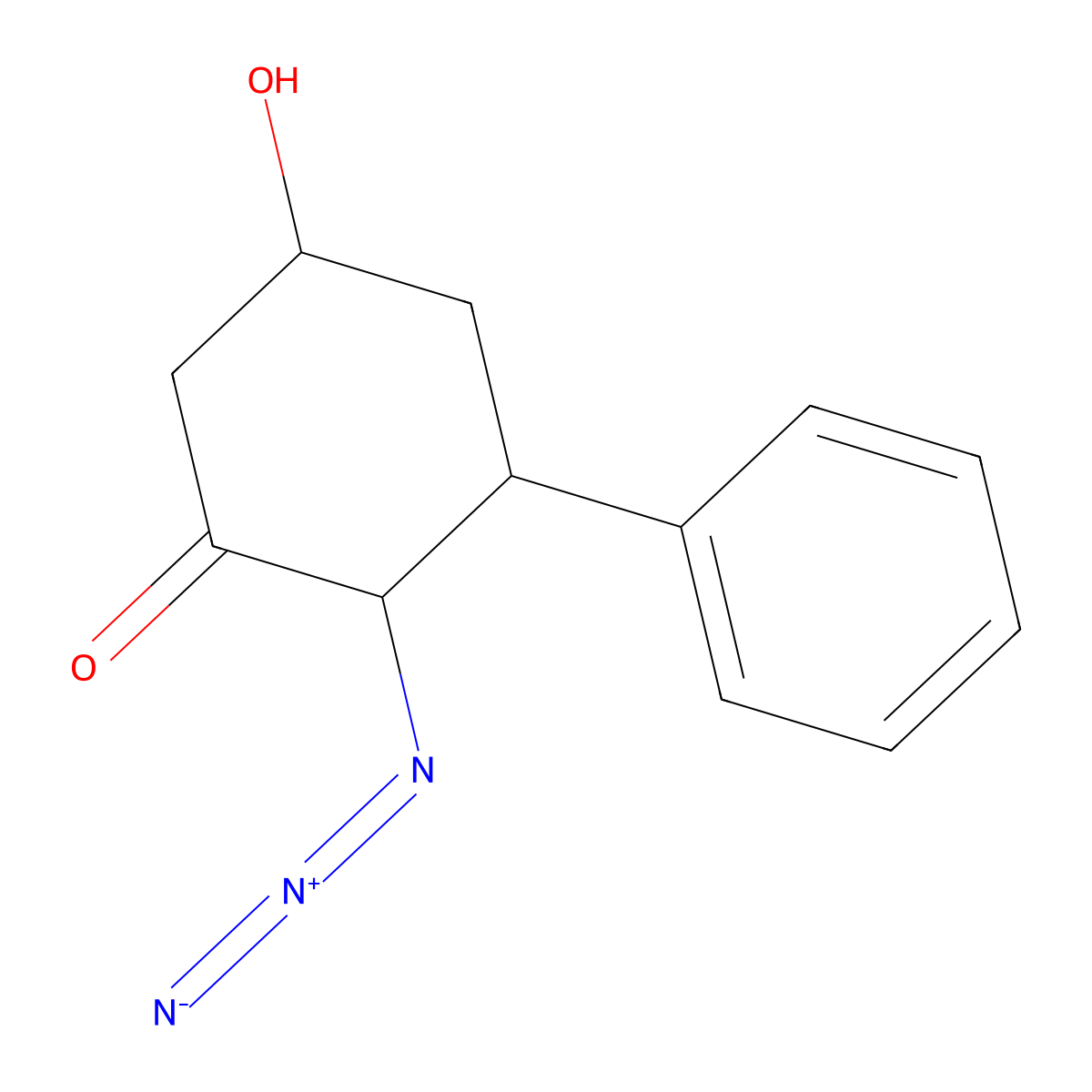 2-Azido-5-hydroxy-3-phenylcyclohexan-1-one molecular structure, CAS 2920118-48-3