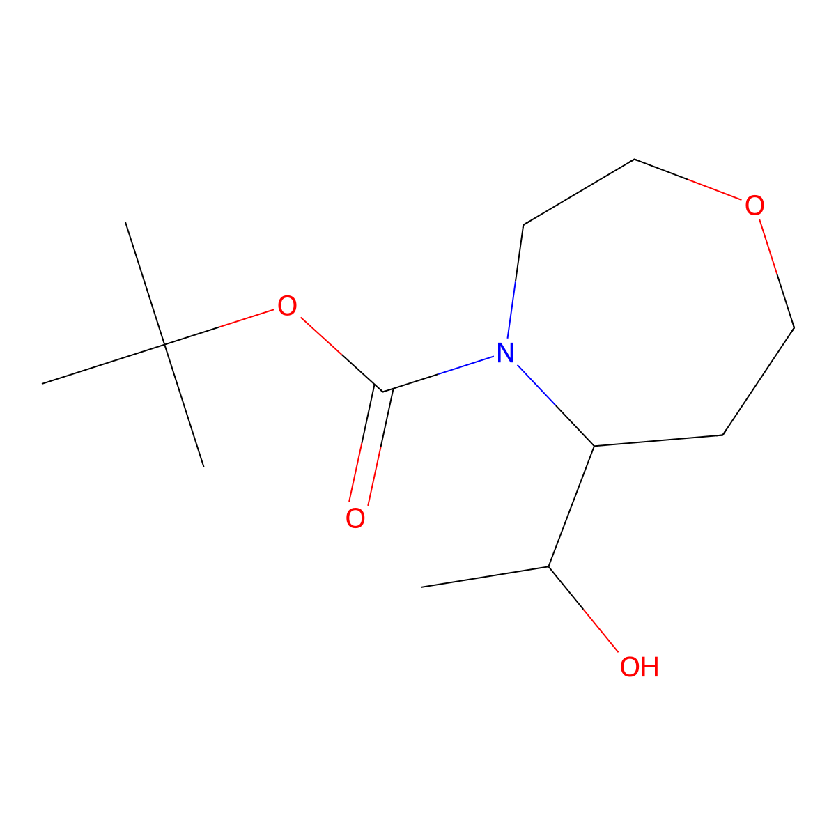 Tert-butyl 5-(1-hydroxyethyl)-1,4-oxazepane-4-carboxylate molecular structure, CAS 2920128-14-7