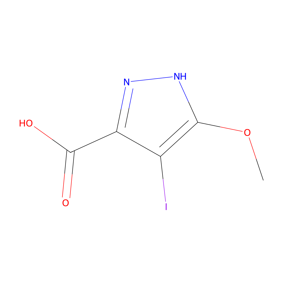 4-iodo-5-methoxy-1H-pyrazole-3-carboxylic acid molecular structure, CAS 2920130-01-2