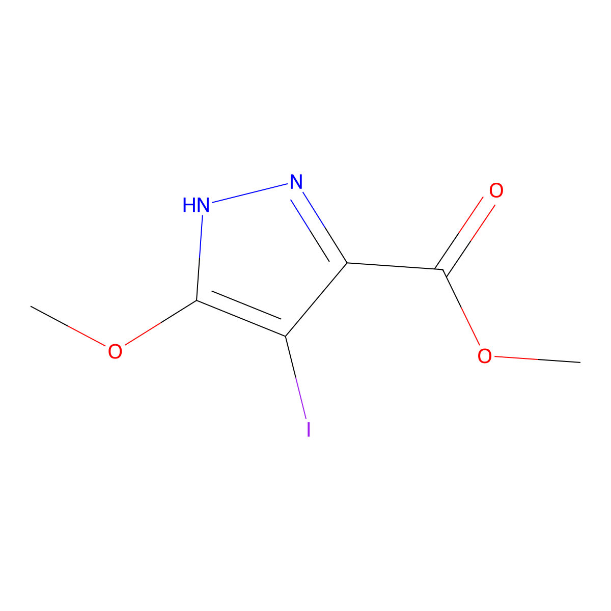 methyl 4-iodo-5-methoxy-1H-pyrazole-3-carboxylate molecular structure, CAS 2920130-20-5