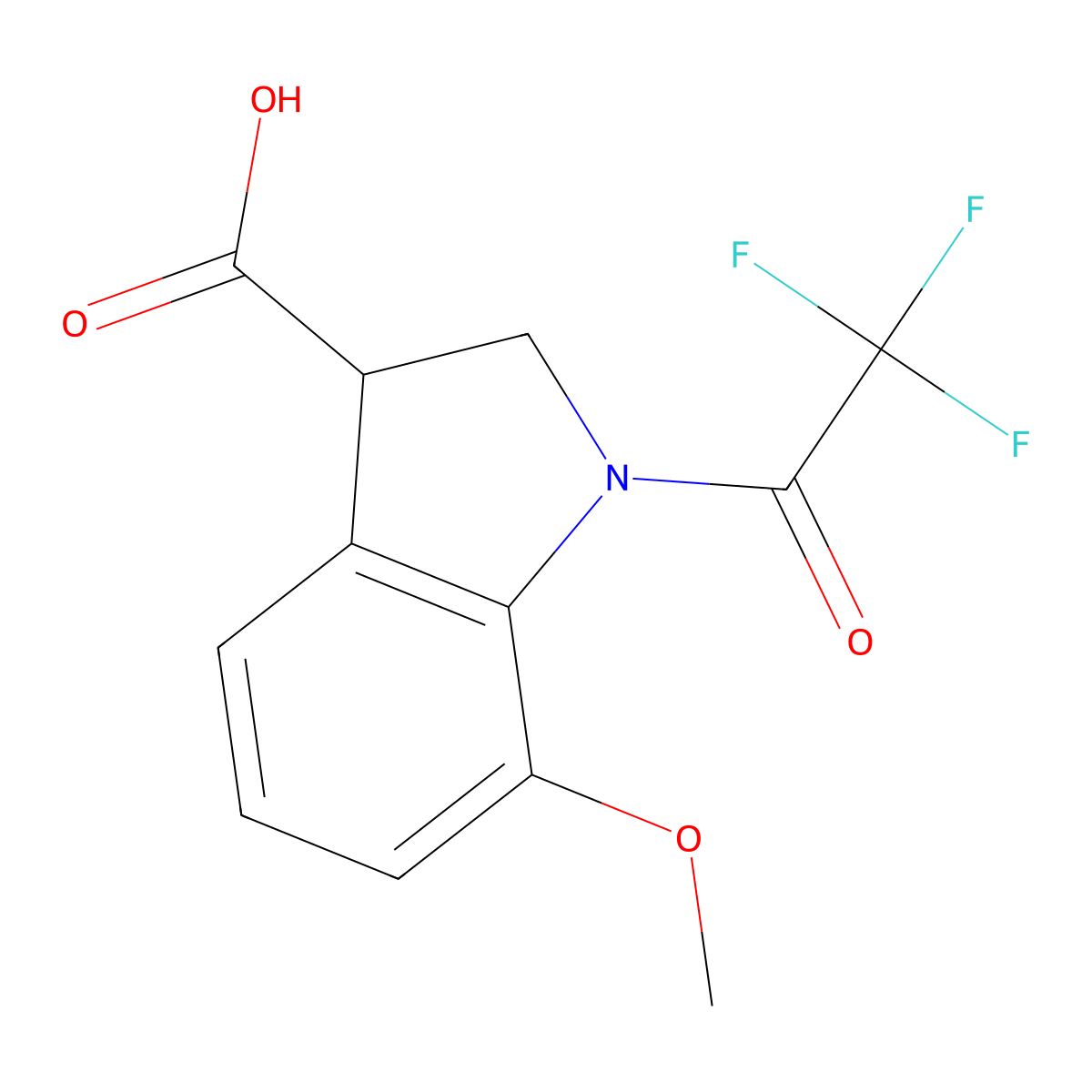 7-methoxy-1-(2,2,2-trifluoroacetyl)-2,3-dihydro-1H-indole-3-carboxylic acid molecular structure, CAS 2920130-33-0