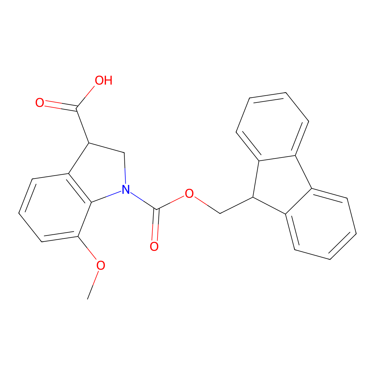 1-{[(9H-fluoren-9-yl)methoxy]carbonyl}-7-methoxy-2,3-dihydro-1H-indole-3-carboxylic acid molecular structure, CAS 2920130-65-8