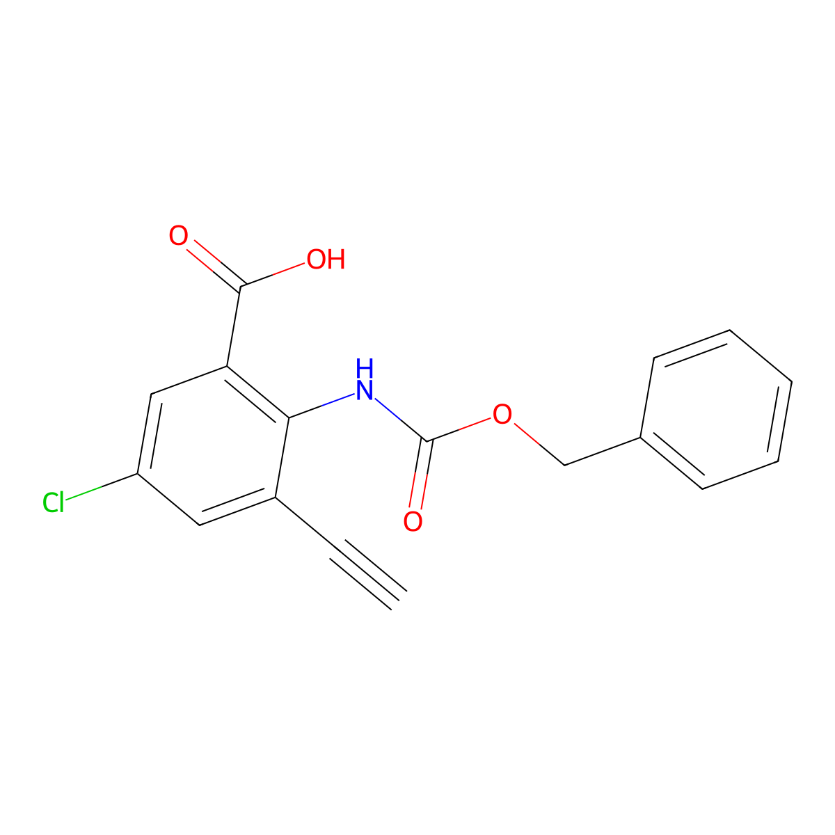 2-{[(Benzyloxy)carbonyl]amino}-5-chloro-3-ethynylbenzoic acid molecular structure, CAS 2920130-94-3