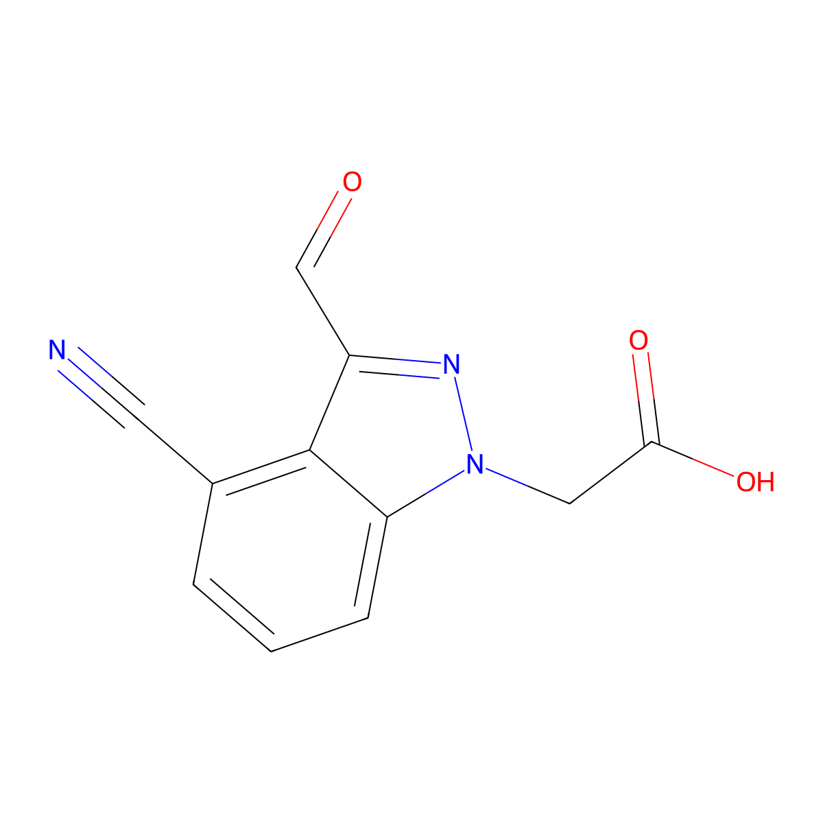 2-(4-cyano-3-formyl-1H-indazol-1-yl)acetic acid molecular structure, CAS 2920131-68-4