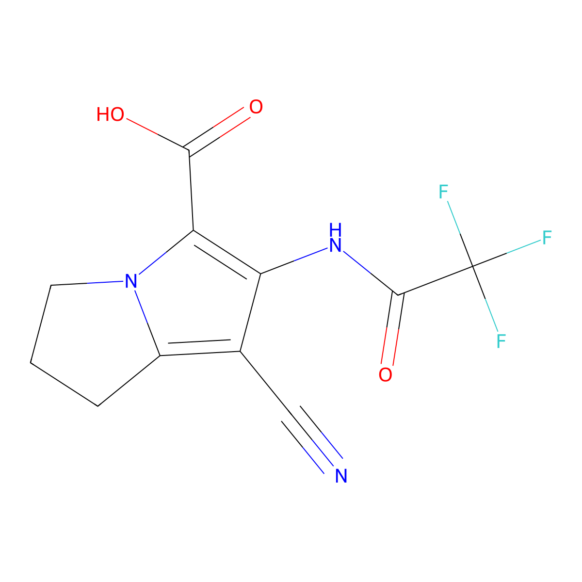 7-cyano-6-(2,2,2-trifluoroacetamido)-2,3-dihydro-1H-pyrrolizine-5-carboxylic acid molecular structure, CAS 2920133-19-1