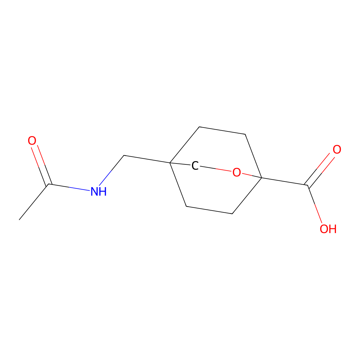 4-(Acetamidomethyl)-2-oxabicyclo[2.2.2]octane-1-carboxylic acid molecular structure, CAS 2920133-23-7