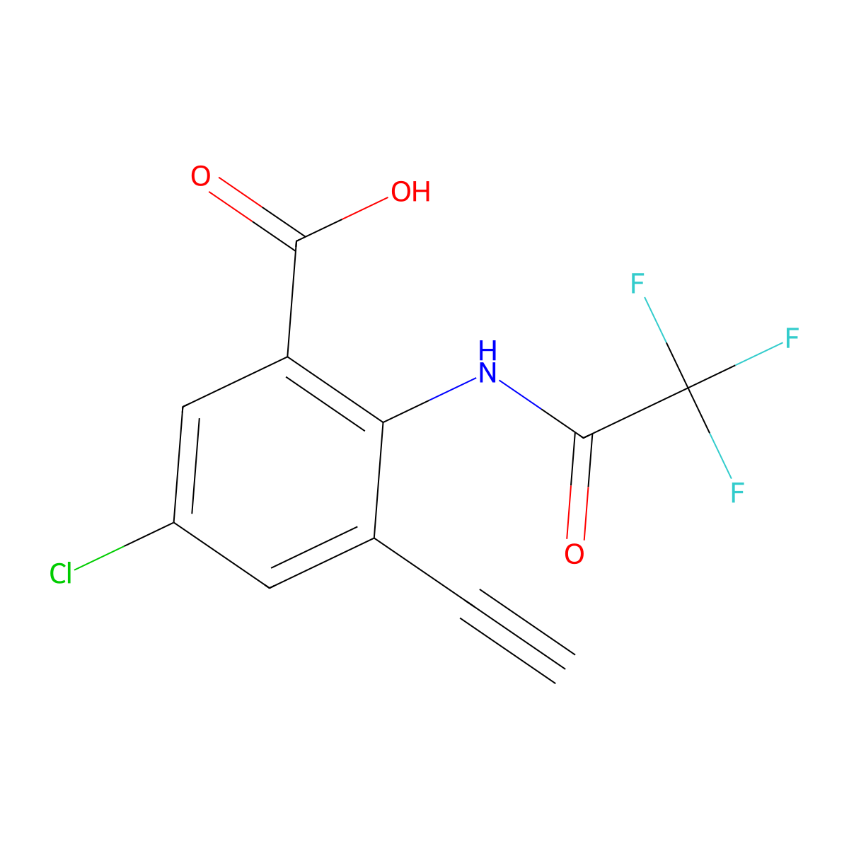 5-Chloro-3-ethynyl-2-(2,2,2-trifluoroacetamido)benzoic acid molecular structure, CAS 2920133-36-2