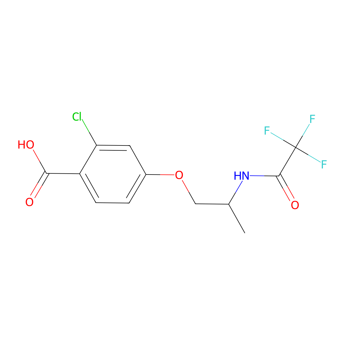 2-Chloro-4-[2-(2,2,2-trifluoroacetamido)propoxy]benzoic acid molecular structure, CAS 2920133-38-4