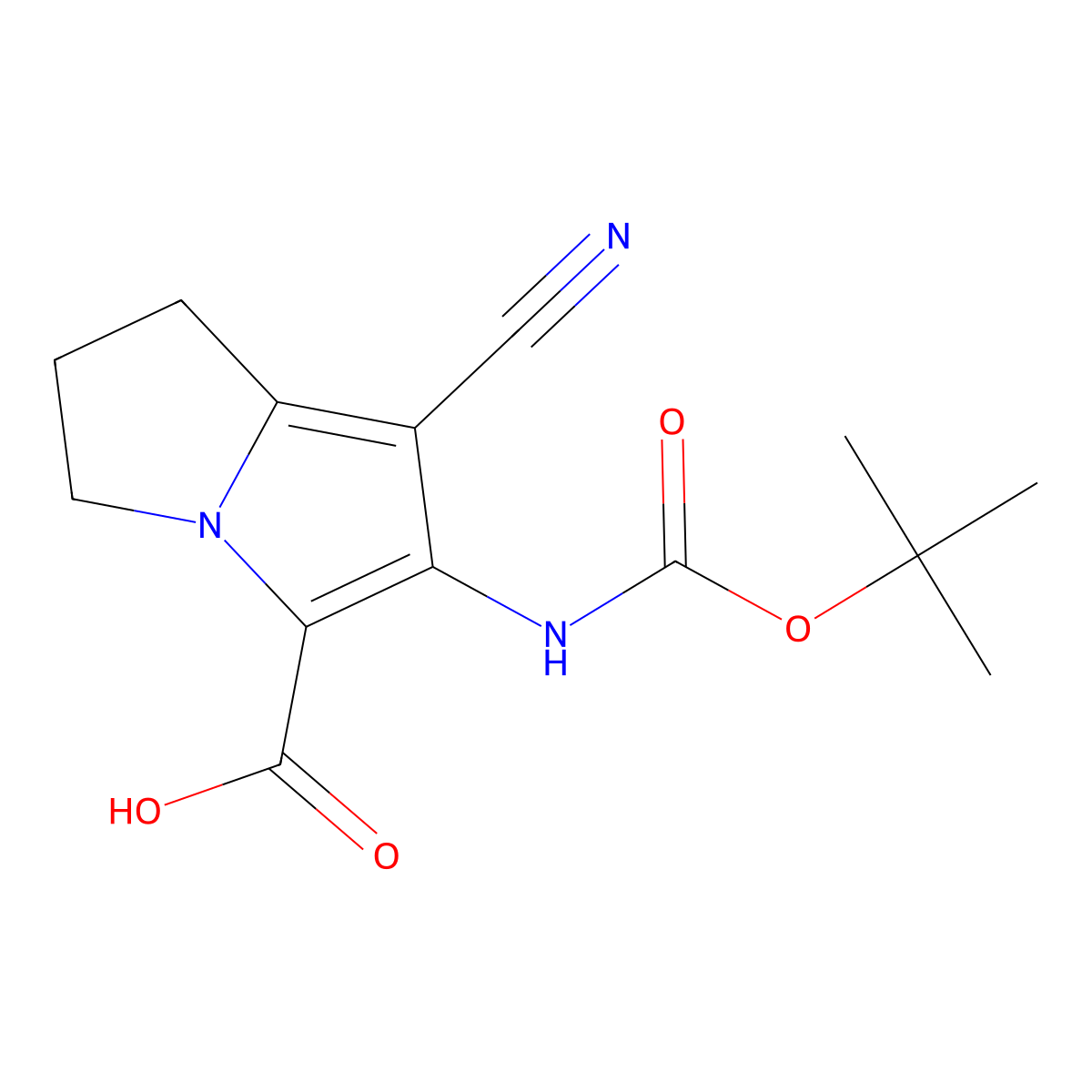 6-{[(tert-butoxy)carbonyl]amino}-7-cyano-2,3-dihydro-1H-pyrrolizine-5-carboxylic acid molecular structure, CAS 2920134-33-2