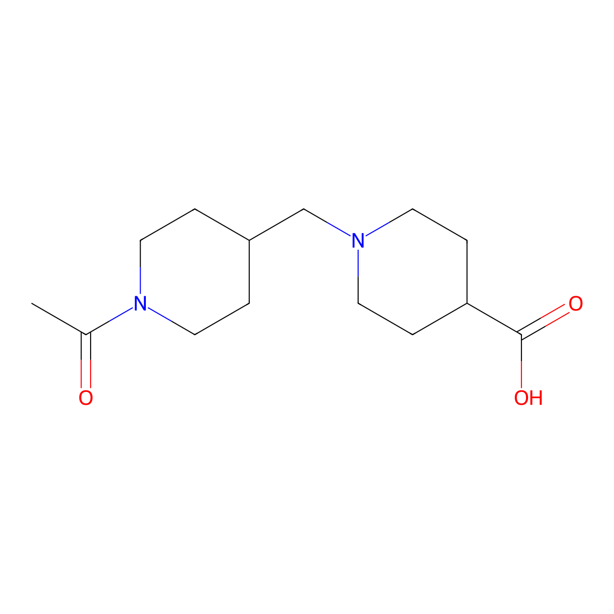 1-[(1-Acetylpiperidin-4-yl)methyl]piperidine-4-carboxylic acid molecular structure, CAS 2920138-02-7