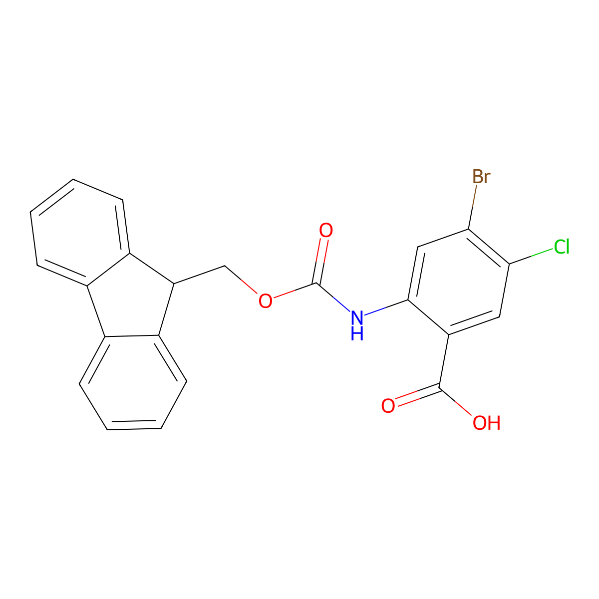 4-bromo-5-chloro-2-({[(9H-fluoren-9-yl)methoxy]carbonyl}amino)benzoic acid molecular structure, CAS 2920138-03-8