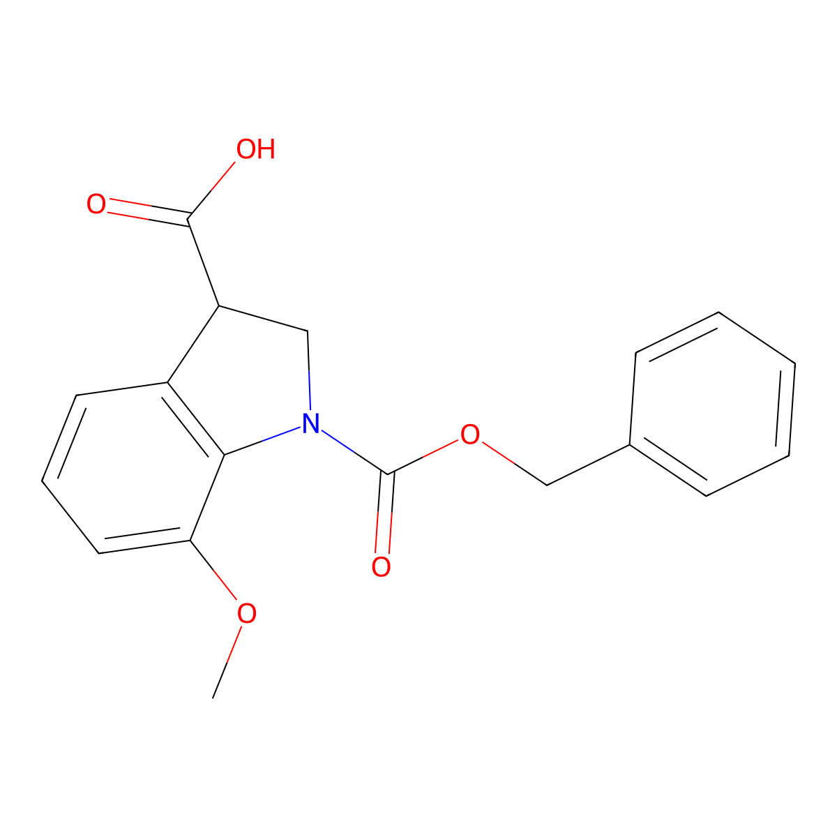 1-[(benzyloxy)carbonyl]-7-methoxy-2,3-dihydro-1H-indole-3-carboxylic acid molecular structure, CAS 2920138-18-5