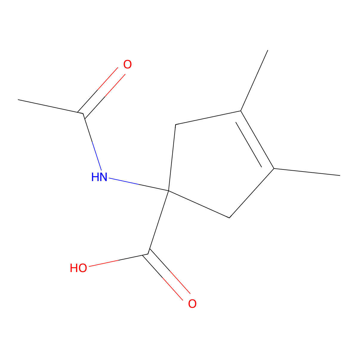 1-Acetamido-3,4-dimethylcyclopent-3-ene-1-carboxylic acid molecular structure, CAS 2920139-44-0