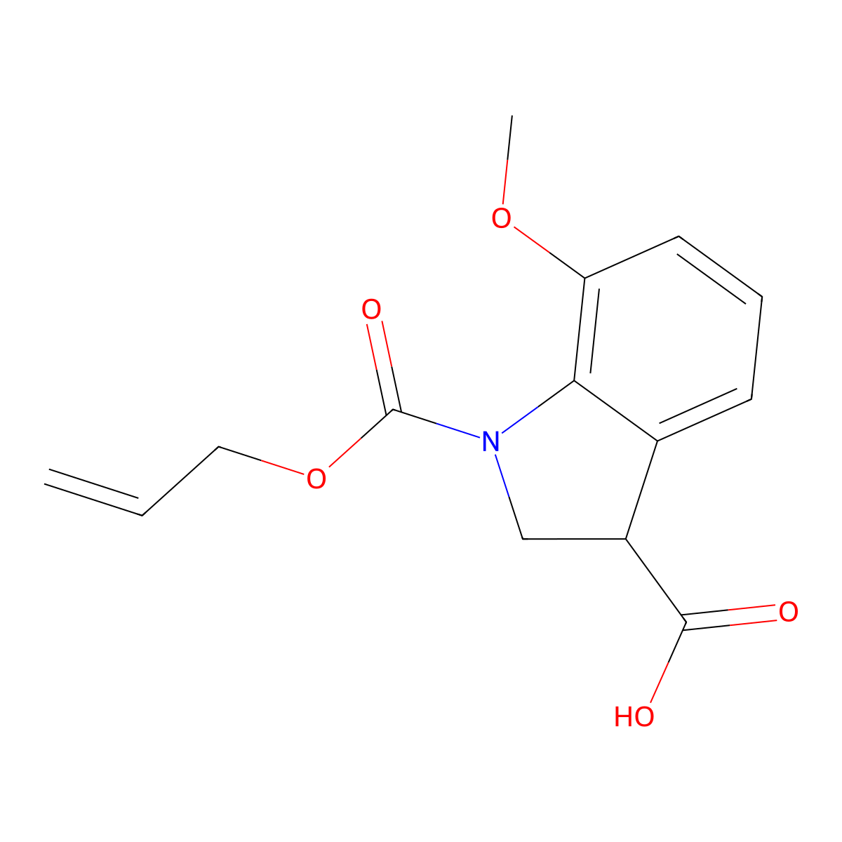 7-methoxy-1-[(prop-2-en-1-yloxy)carbonyl]-2,3-dihydro-1H-indole-3-carboxylic acid molecular structure, CAS 2920140-06-1