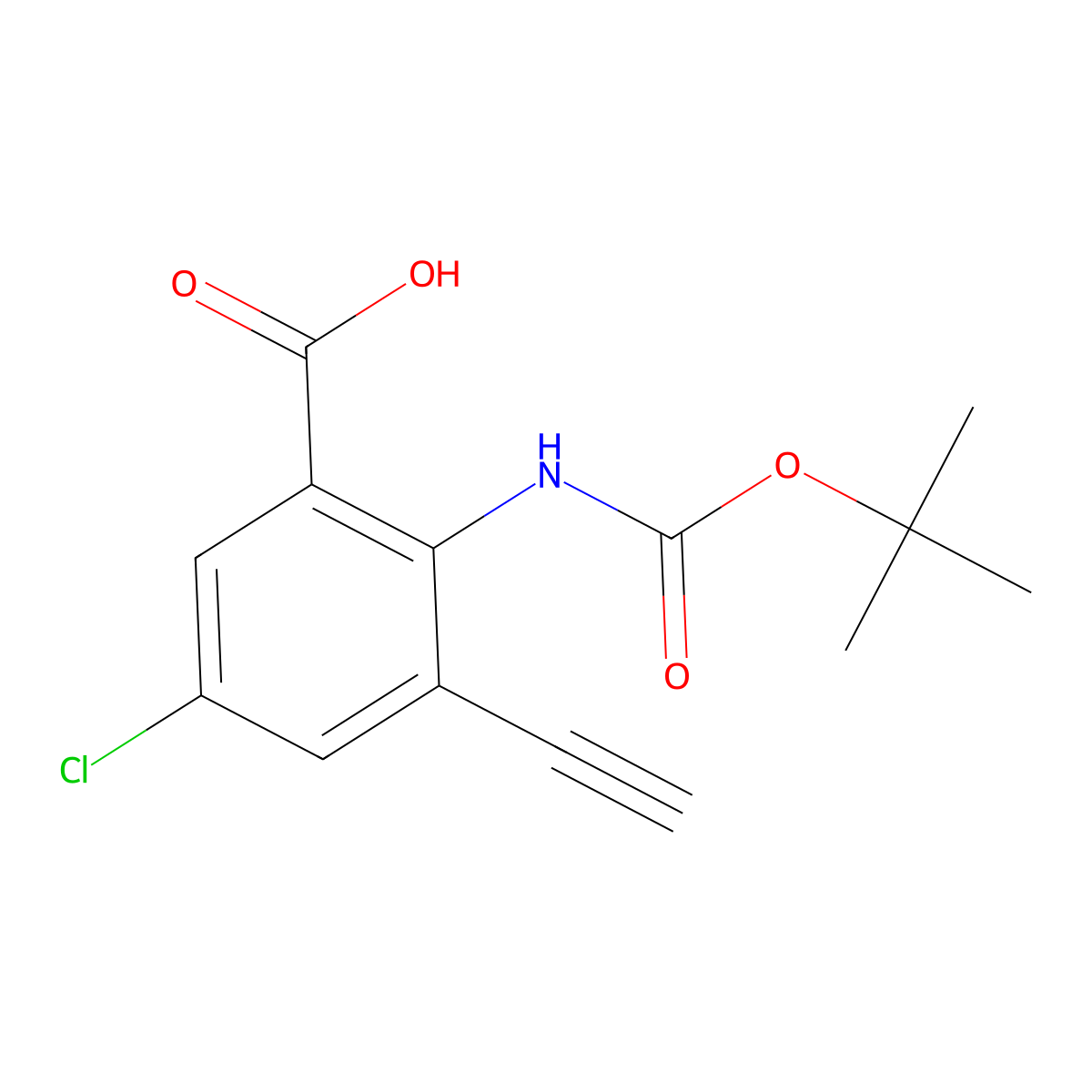2-{[(Tert-butoxy)carbonyl]amino}-5-chloro-3-ethynylbenzoic acid molecular structure, CAS 2920142-98-7