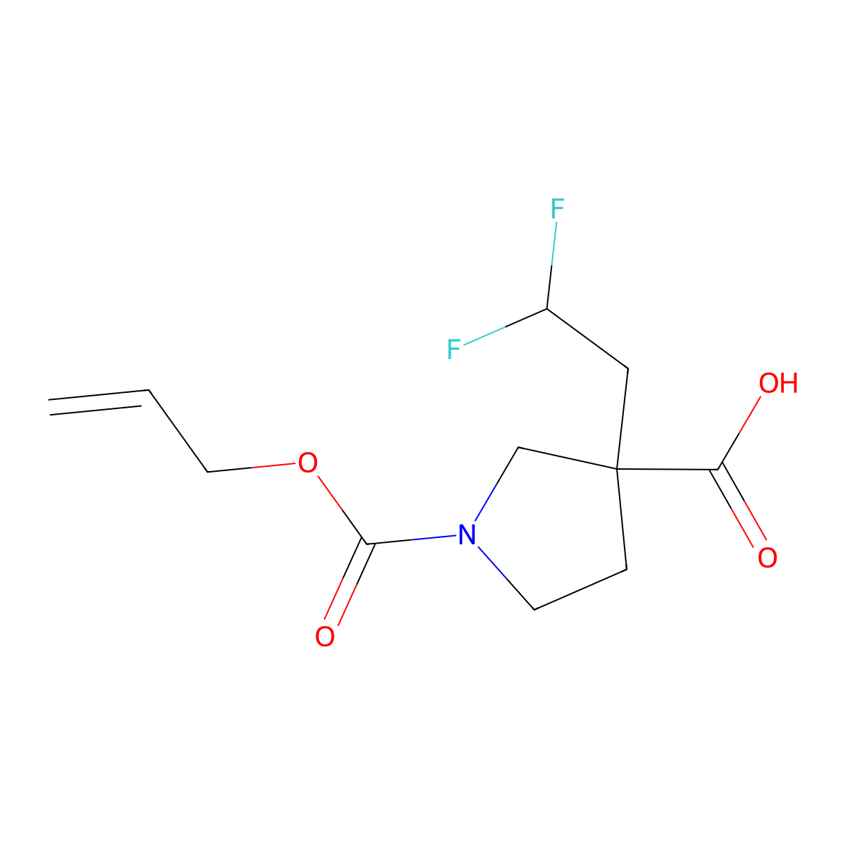 3-(2,2-Difluoroethyl)-1-[(prop-2-en-1-yloxy)carbonyl]pyrrolidine-3-carboxylic acid molecular structure, CAS 2920144-49-4