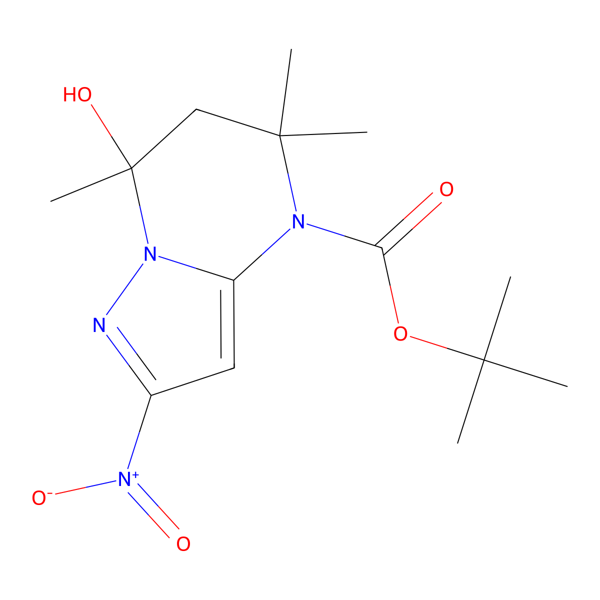 tert-butyl 7-hydroxy-5,5,7-trimethyl-2-nitro-4H,5H,6H,7H-pyrazolo[1,5-a]pyrimidine-4-carboxylate molecular structure, CAS 2920145-53-3