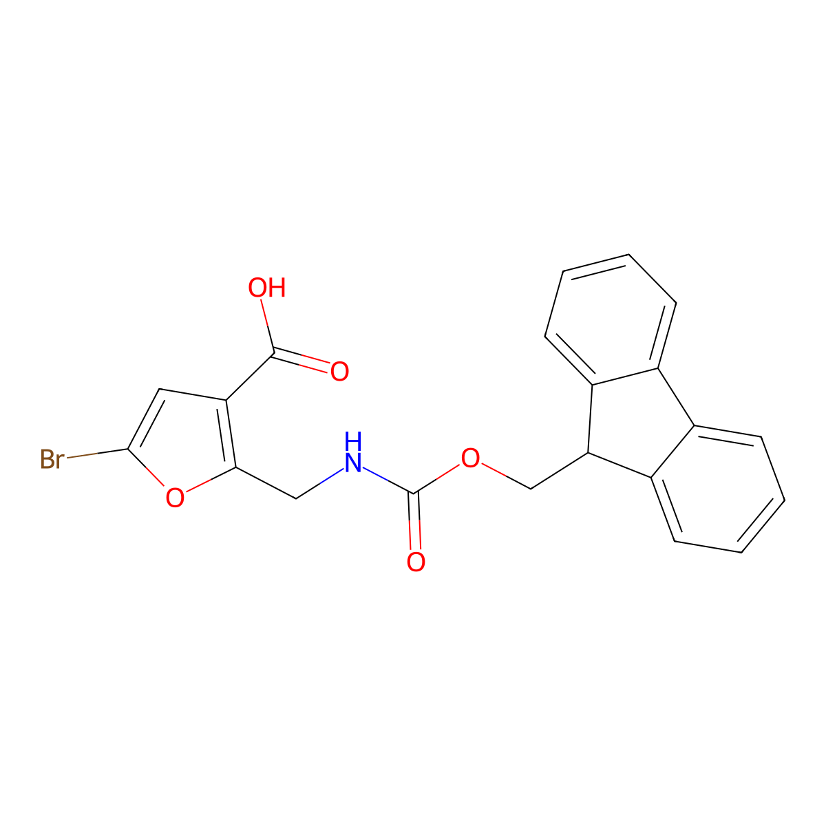 5-bromo-2-[({[(9H-fluoren-9-yl)methoxy]carbonyl}amino)methyl]furan-3-carboxylic acid molecular structure, CAS 2920146-42-3