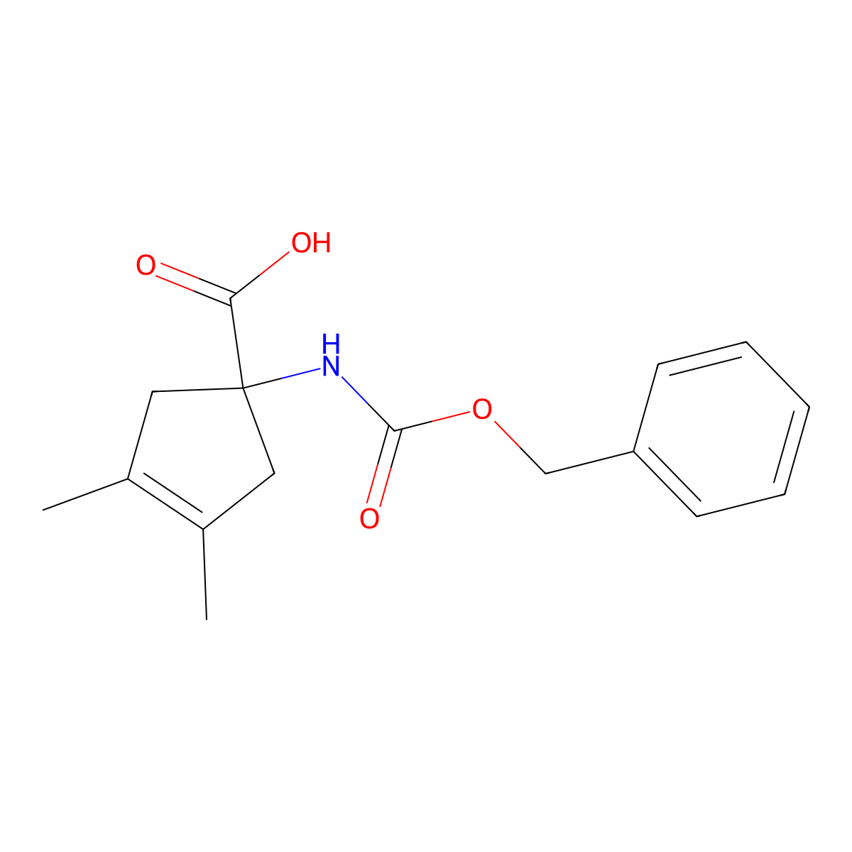 1-{[(Benzyloxy)carbonyl]amino}-3,4-dimethylcyclopent-3-ene-1-carboxylic acid molecular structure, CAS 2920146-57-0