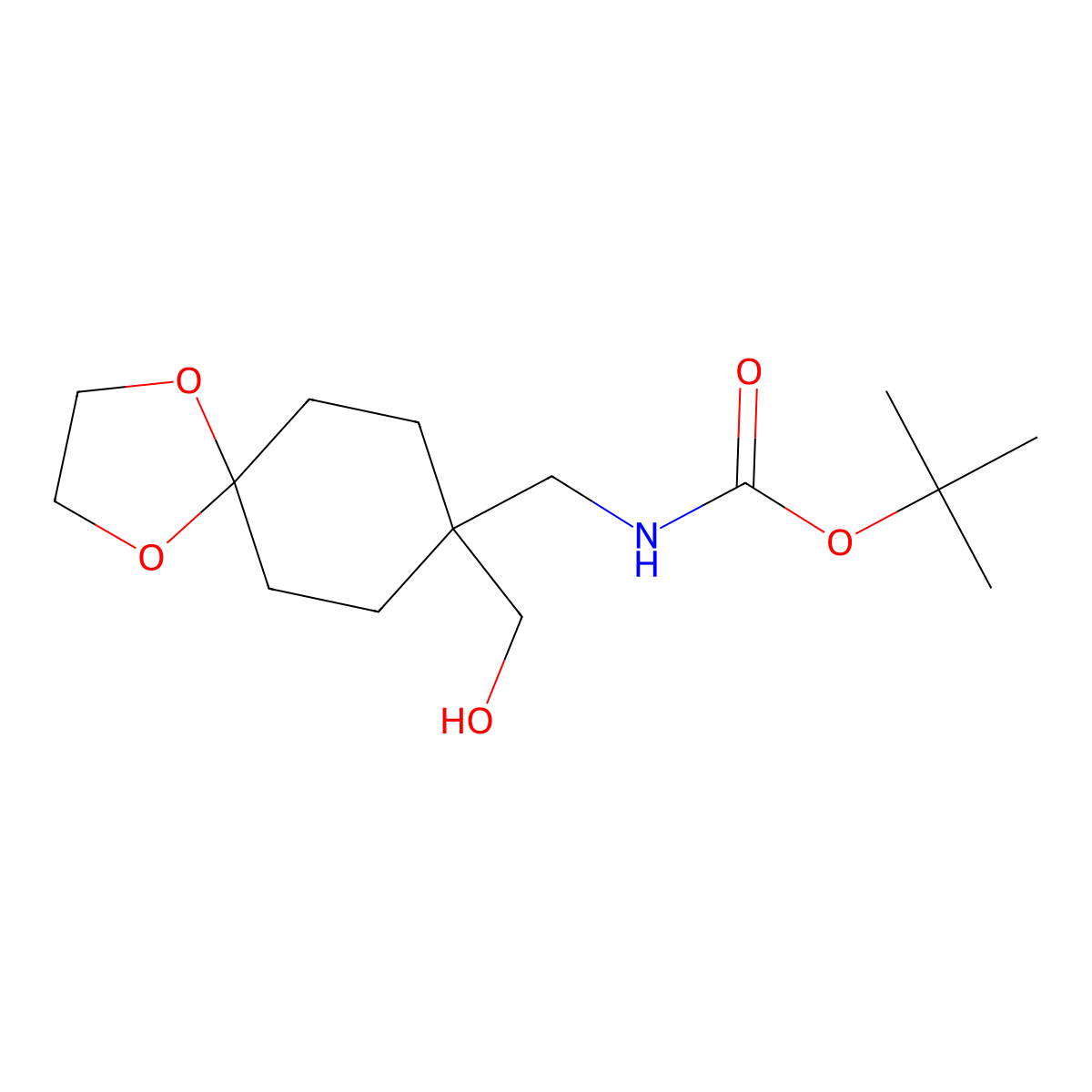 tert-butyl N-{[8-(hydroxymethyl)-1,4-dioxaspiro[4.5]decan-8-yl]methyl}carbamate molecular structure, CAS 2920147-16-4