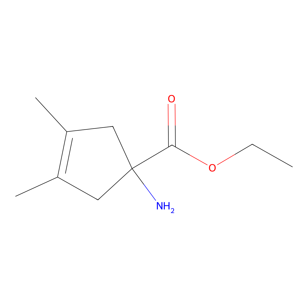 Ethyl 1-amino-3,4-dimethylcyclopent-3-ene-1-carboxylate molecular structure, CAS 2920149-08-0