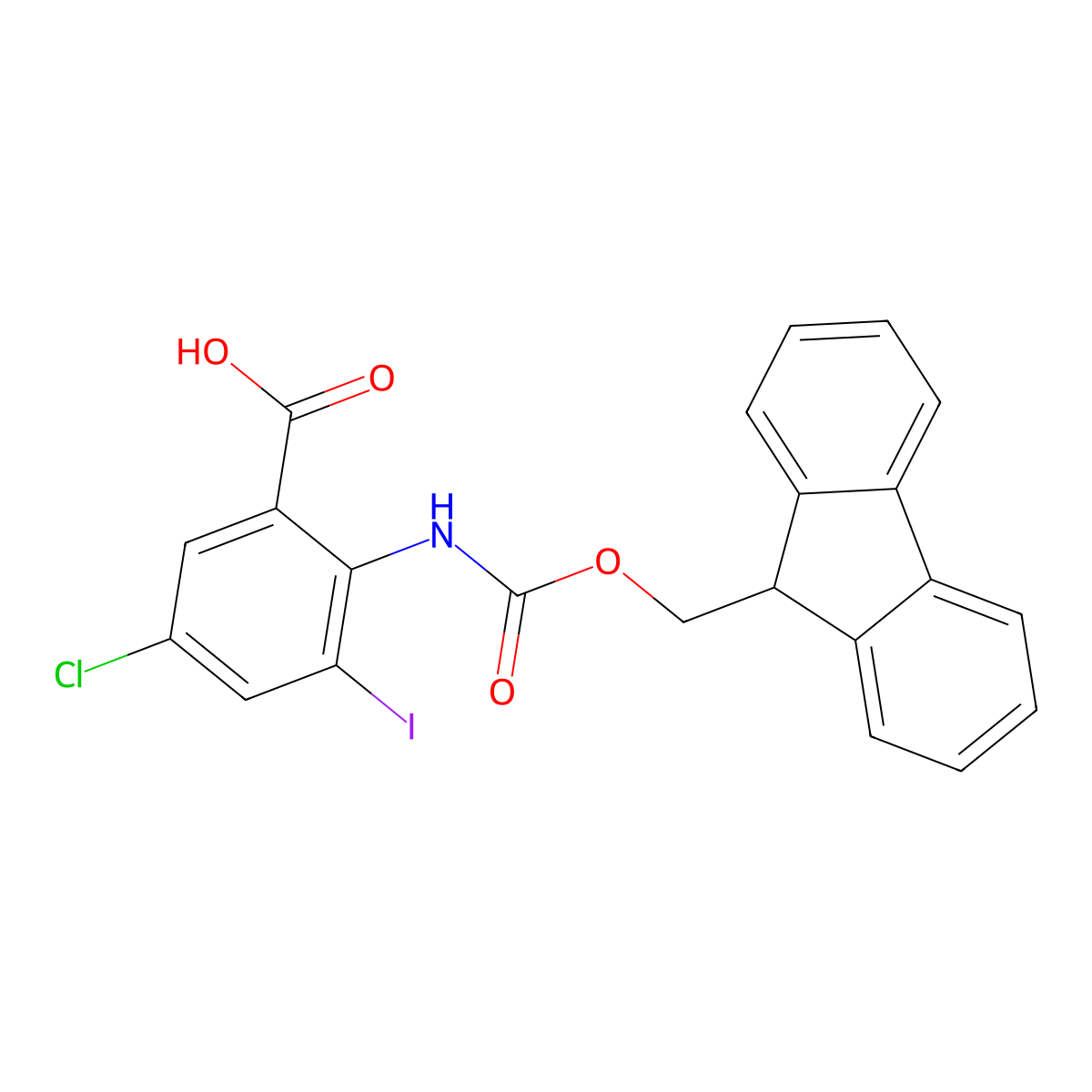 5-chloro-2-({[(9H-fluoren-9-yl)methoxy]carbonyl}amino)-3-iodobenzoic acid molecular structure, CAS 2920149-27-3