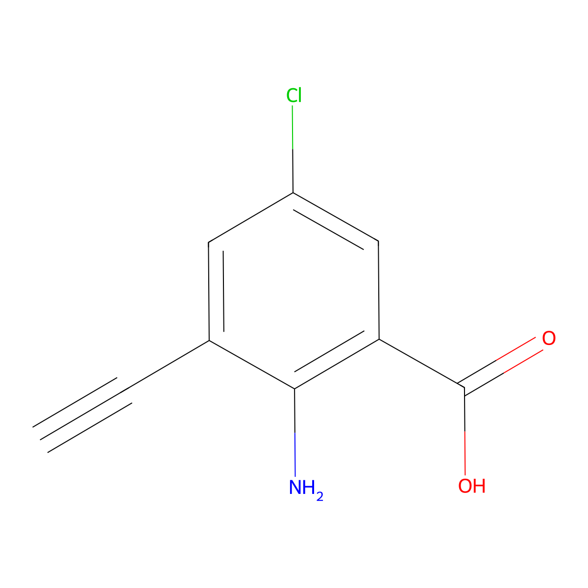 2-Amino-5-chloro-3-ethynylbenzoic acid molecular structure, CAS 2920149-76-2