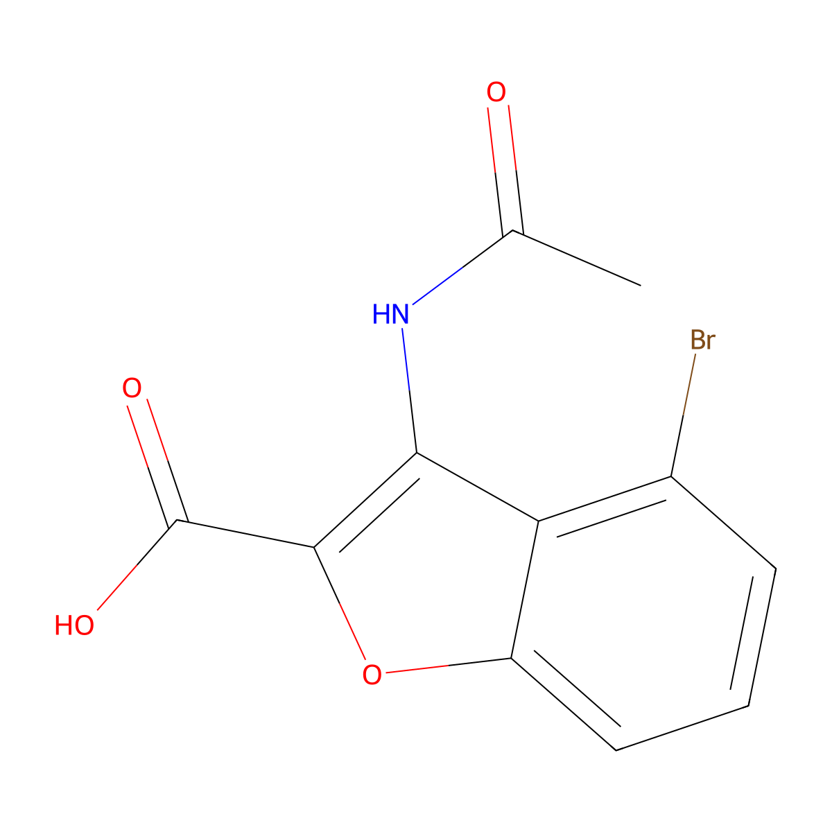 4-Bromo-3-acetamido-1-benzofuran-2-carboxylic acid molecular structure, CAS 2920150-22-5