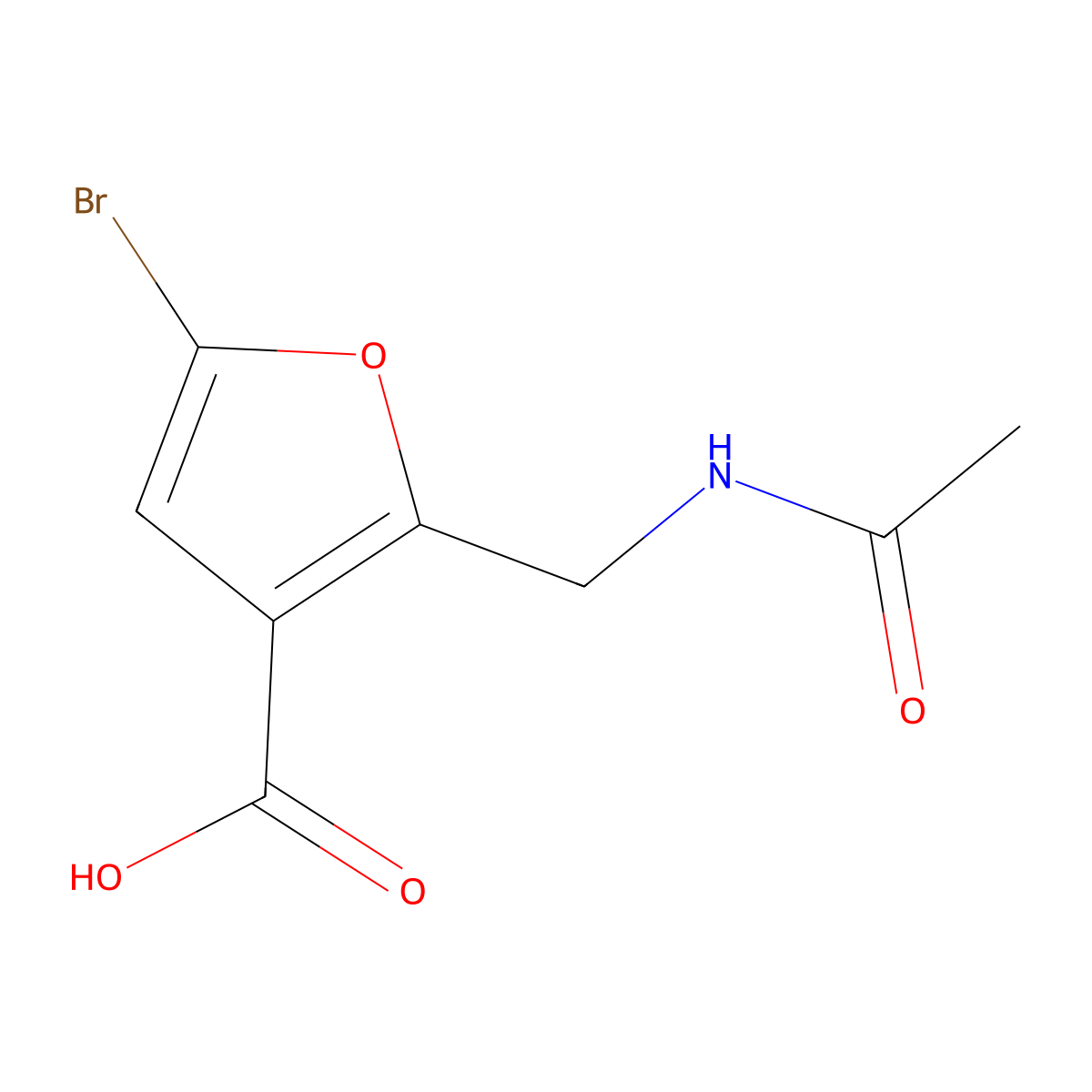 5-Bromo-2-(acetamidomethyl)furan-3-carboxylic acid molecular structure, CAS 2920150-33-8