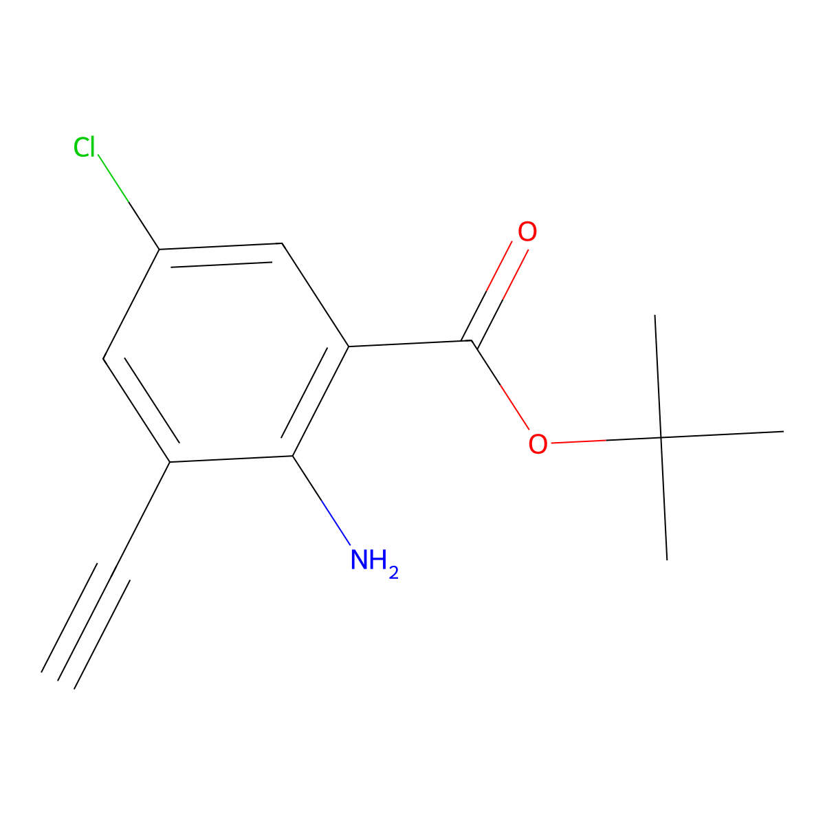 Tert-butyl 2-amino-5-chloro-3-ethynylbenzoate molecular structure, CAS 2920150-37-2