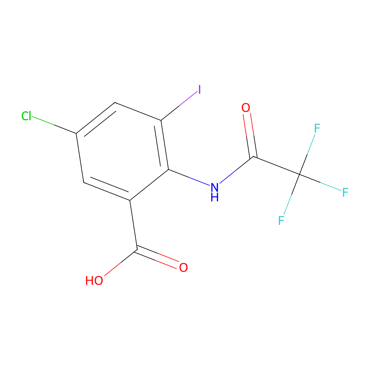 5-Chloro-3-iodo-2-(2,2,2-trifluoroacetamido)benzoic acid molecular structure, CAS 2920150-72-5