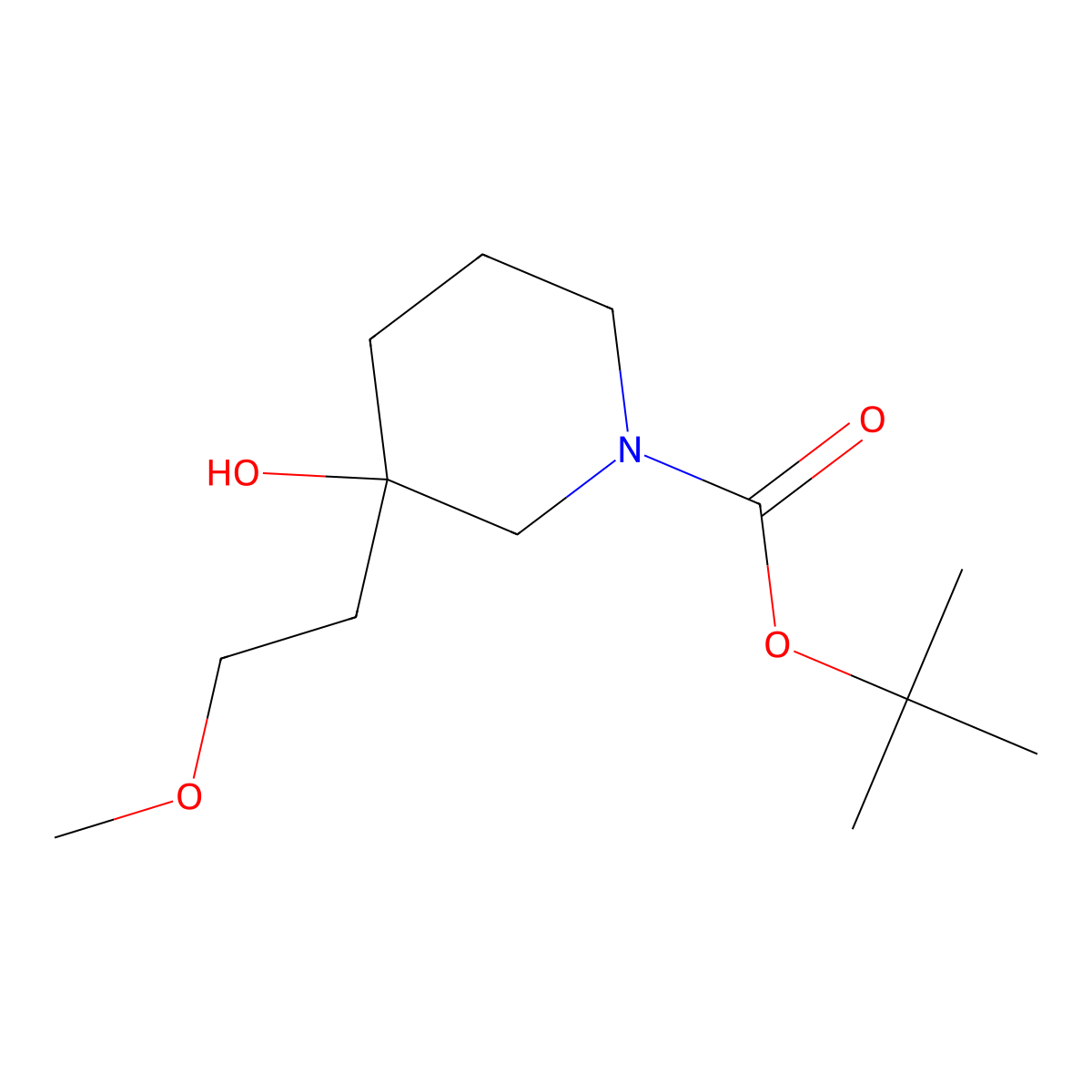 Tert-butyl 3-hydroxy-3-(2-methoxyethyl)piperidine-1-carboxylate molecular structure, CAS 2920150-85-0