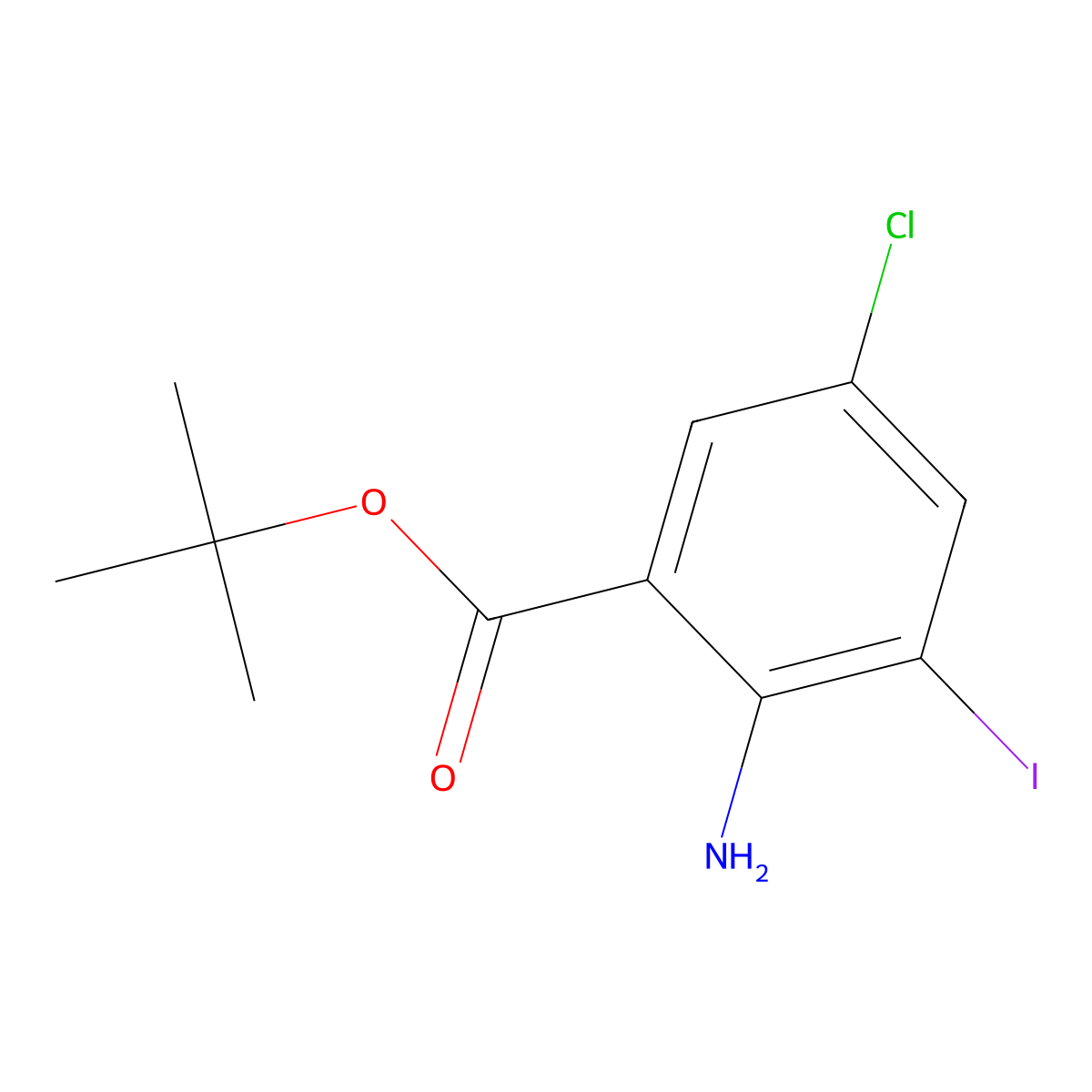 Tert-butyl 2-amino-5-chloro-3-iodobenzoate molecular structure, CAS 2920152-85-6