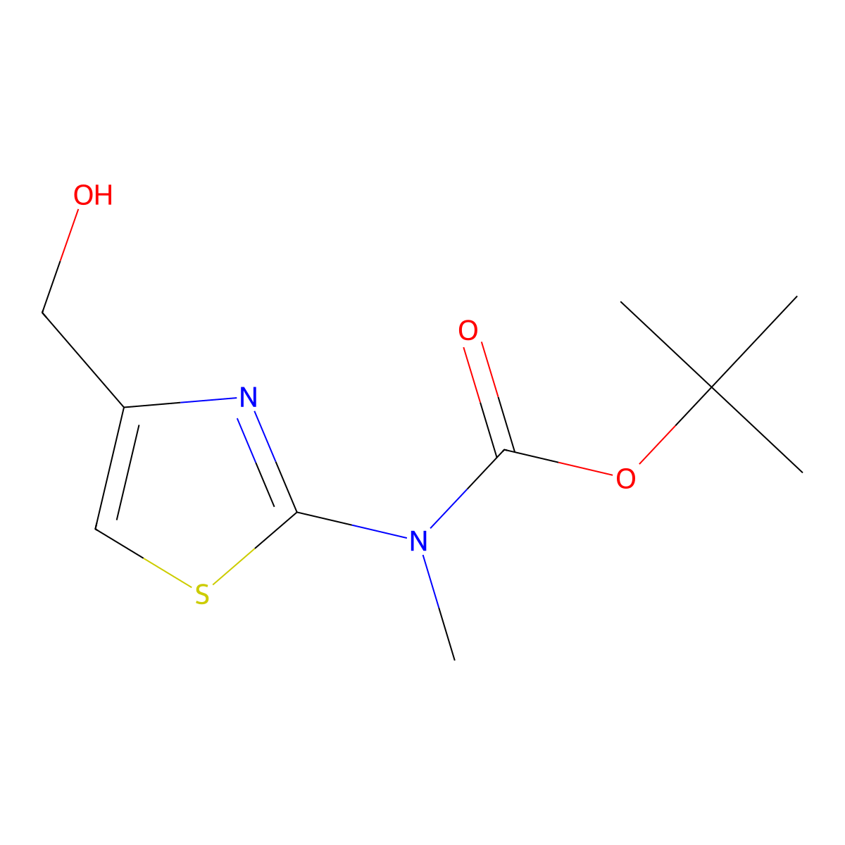 tert-butyl N-[4-(hydroxymethyl)-1,3-thiazol-2-yl]-N-methylcarbamate molecular structure, CAS 2920153-75-7