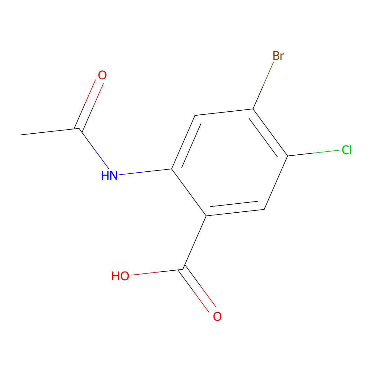 4-Bromo-5-chloro-2-acetamidobenzoic acid molecular structure, CAS 2920153-88-2