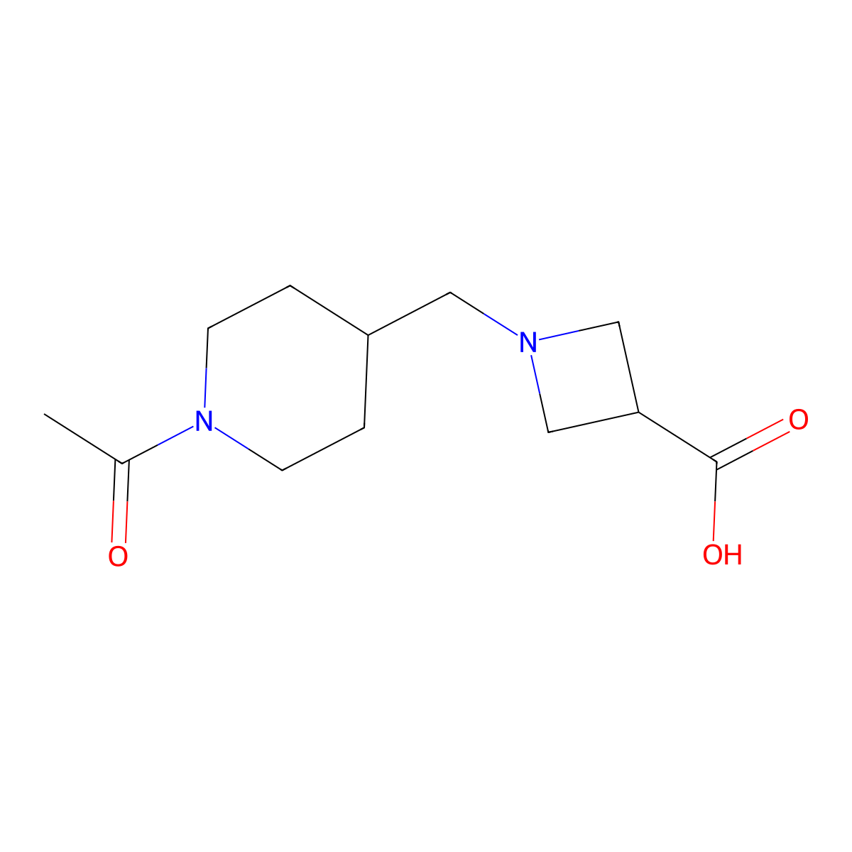 1-[(1-Acetylpiperidin-4-yl)methyl]azetidine-3-carboxylic acid molecular structure, CAS 2920154-89-6