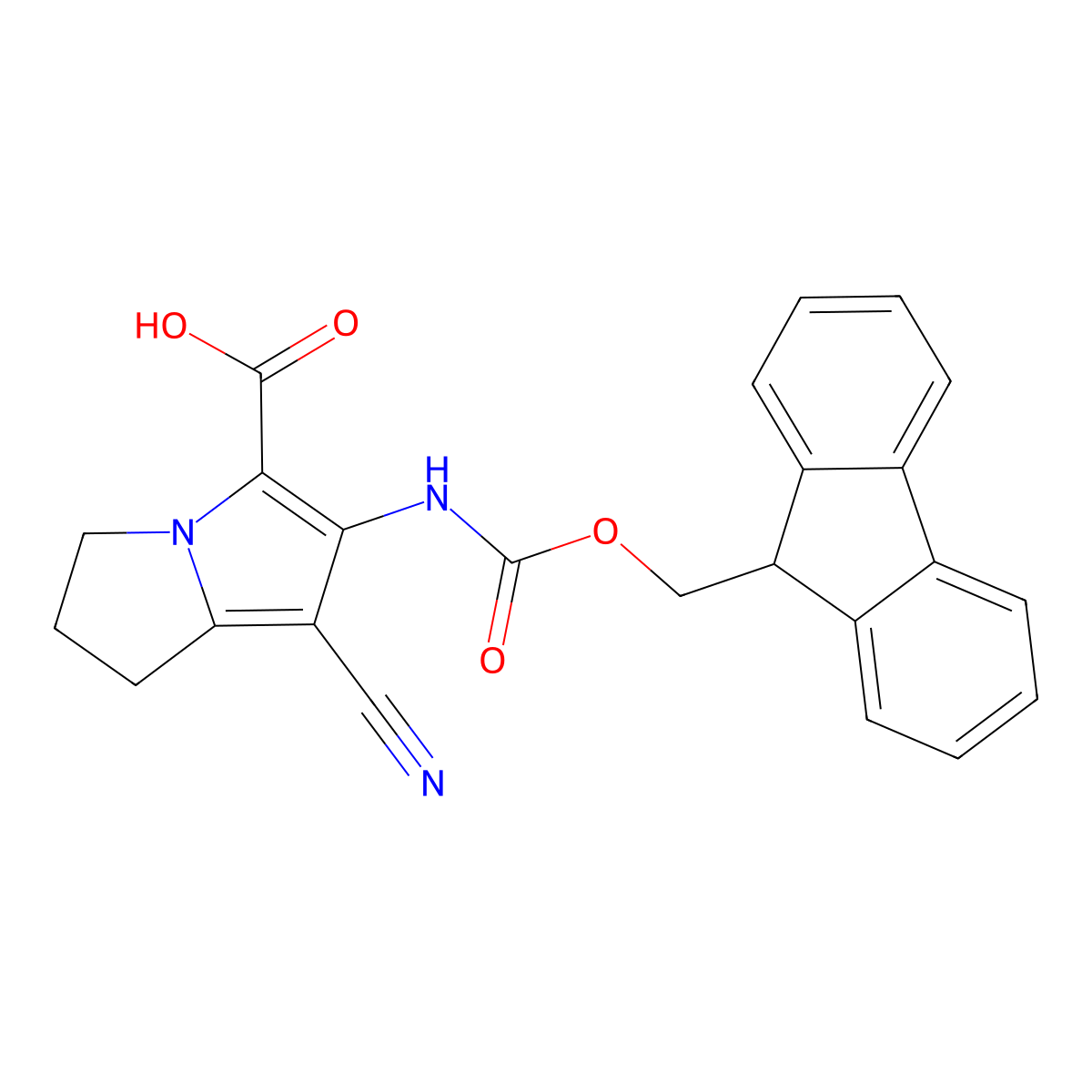7-cyano-6-({[(9H-fluoren-9-yl)methoxy]carbonyl}amino)-2,3-dihydro-1H-pyrrolizine-5-carboxylic acid molecular structure, CAS 2920154-91-0