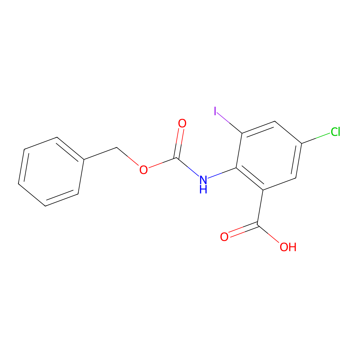 2-{[(Benzyloxy)carbonyl]amino}-5-chloro-3-iodobenzoic acid molecular structure, CAS 2920156-01-8