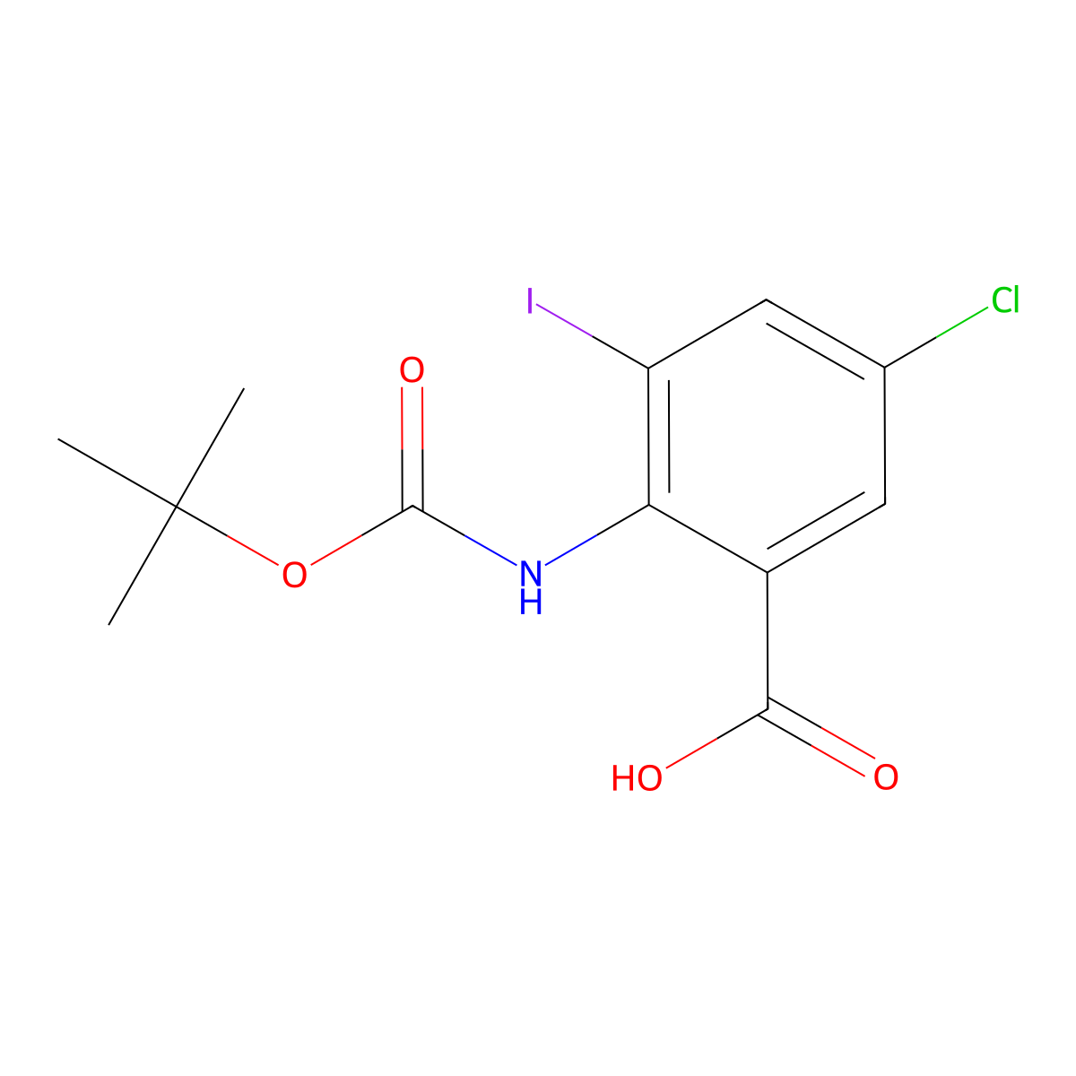 2-{[(Tert-butoxy)carbonyl]amino}-5-chloro-3-iodobenzoic acid molecular structure, CAS 2920156-09-6