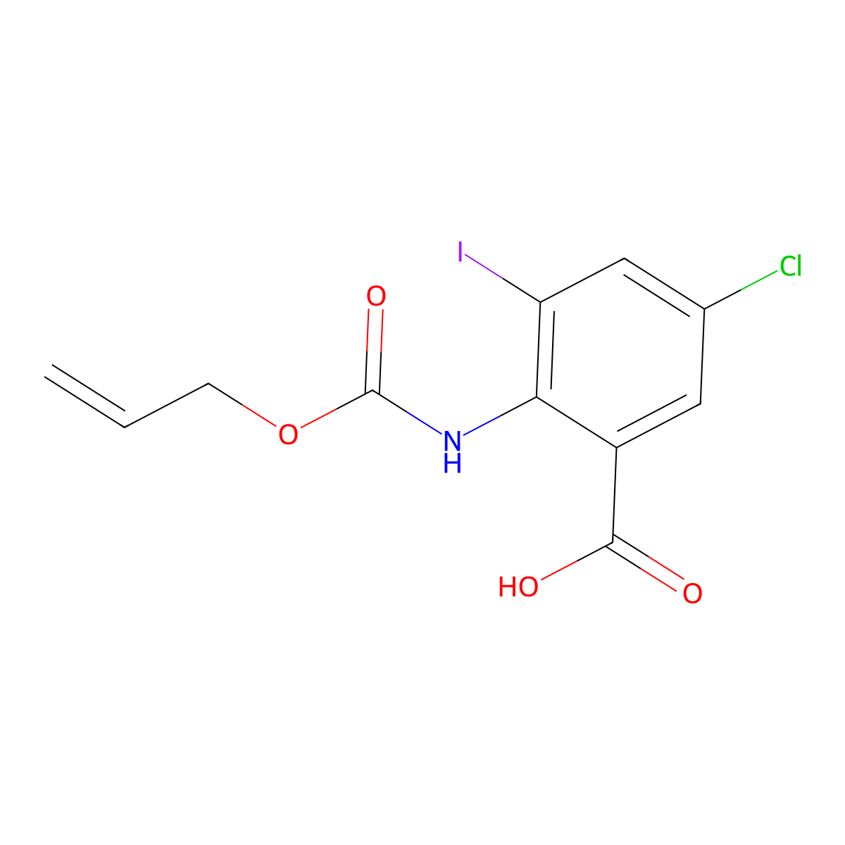 5-Chloro-3-iodo-2-{[(prop-2-en-1-yloxy)carbonyl]amino}benzoic acid molecular structure, CAS 2920158-55-8
