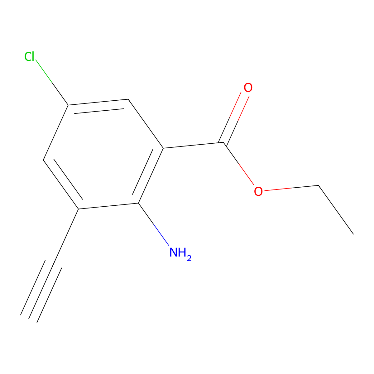 Ethyl 2-amino-5-chloro-3-ethynylbenzoate molecular structure, CAS 2920158-98-9