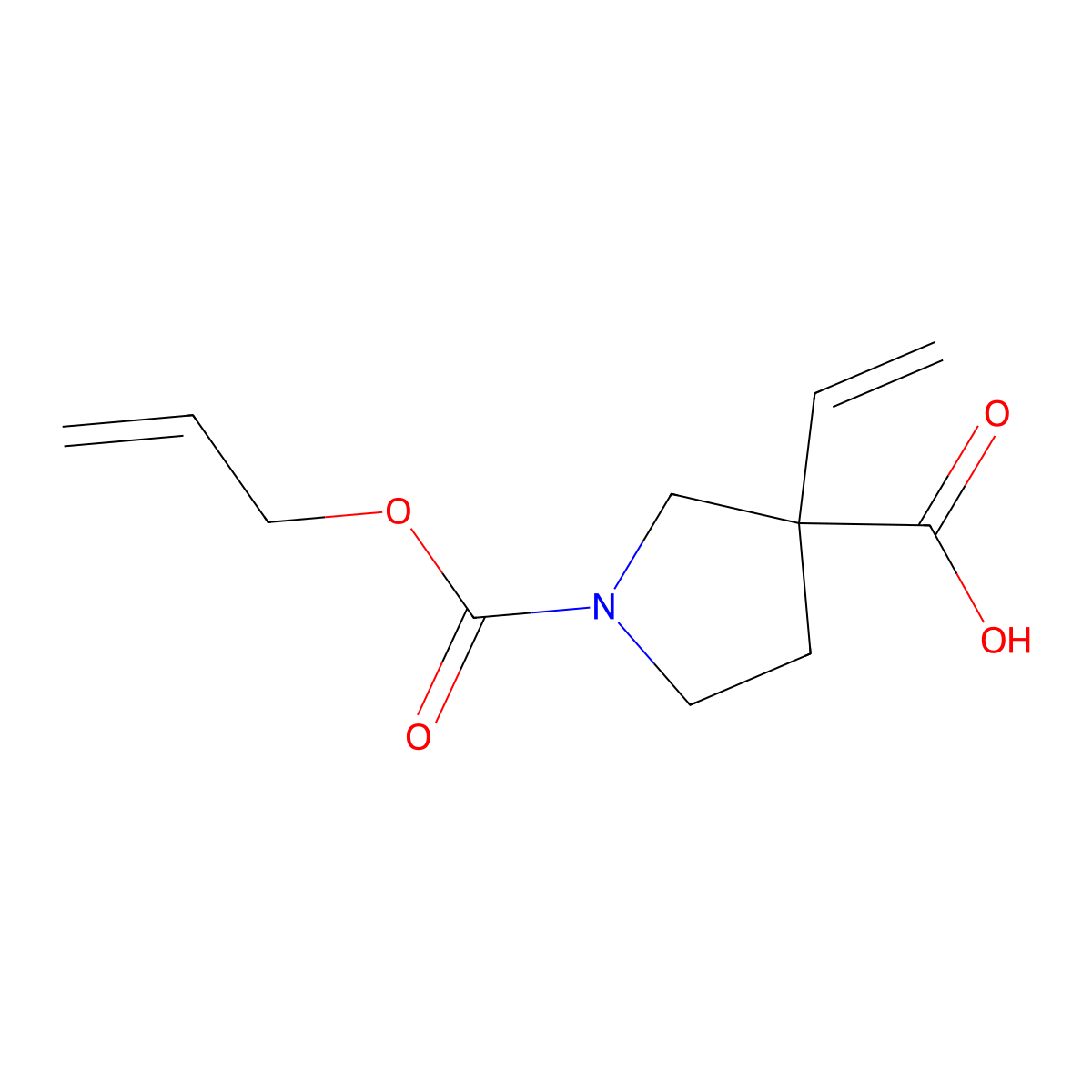 3-Ethenyl-1-[(prop-2-en-1-yloxy)carbonyl]pyrrolidine-3-carboxylic acid molecular structure, CAS 2920159-17-5