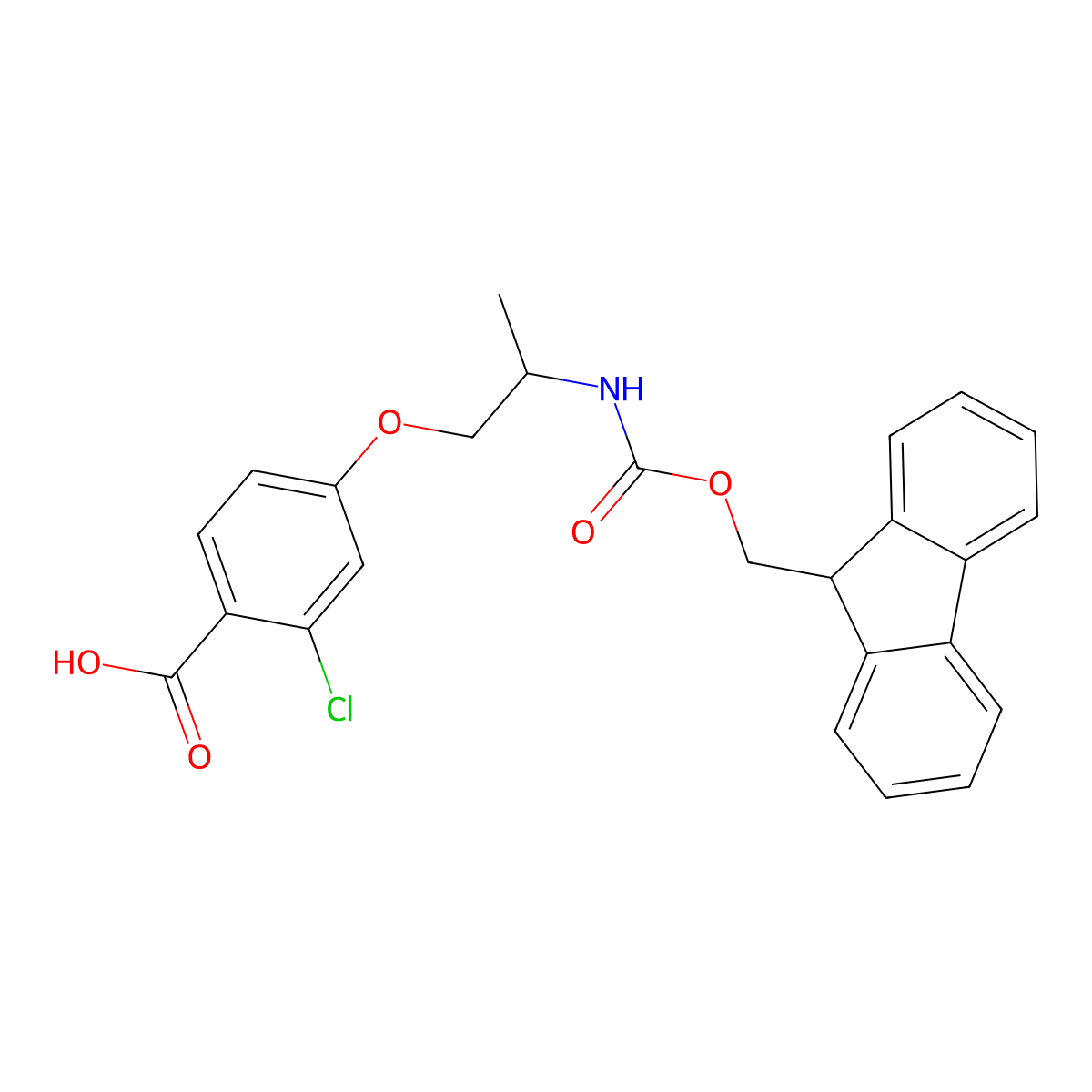 2-chloro-4-[2-({[(9H-fluoren-9-yl)methoxy]carbonyl}amino)propoxy]benzoic acid molecular structure, CAS 2920159-19-7