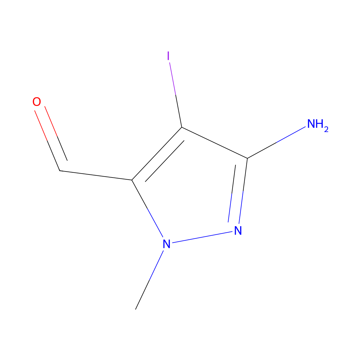 3-amino-4-iodo-1-methyl-1H-pyrazole-5-carbaldehyde molecular structure, CAS 2920159-74-4