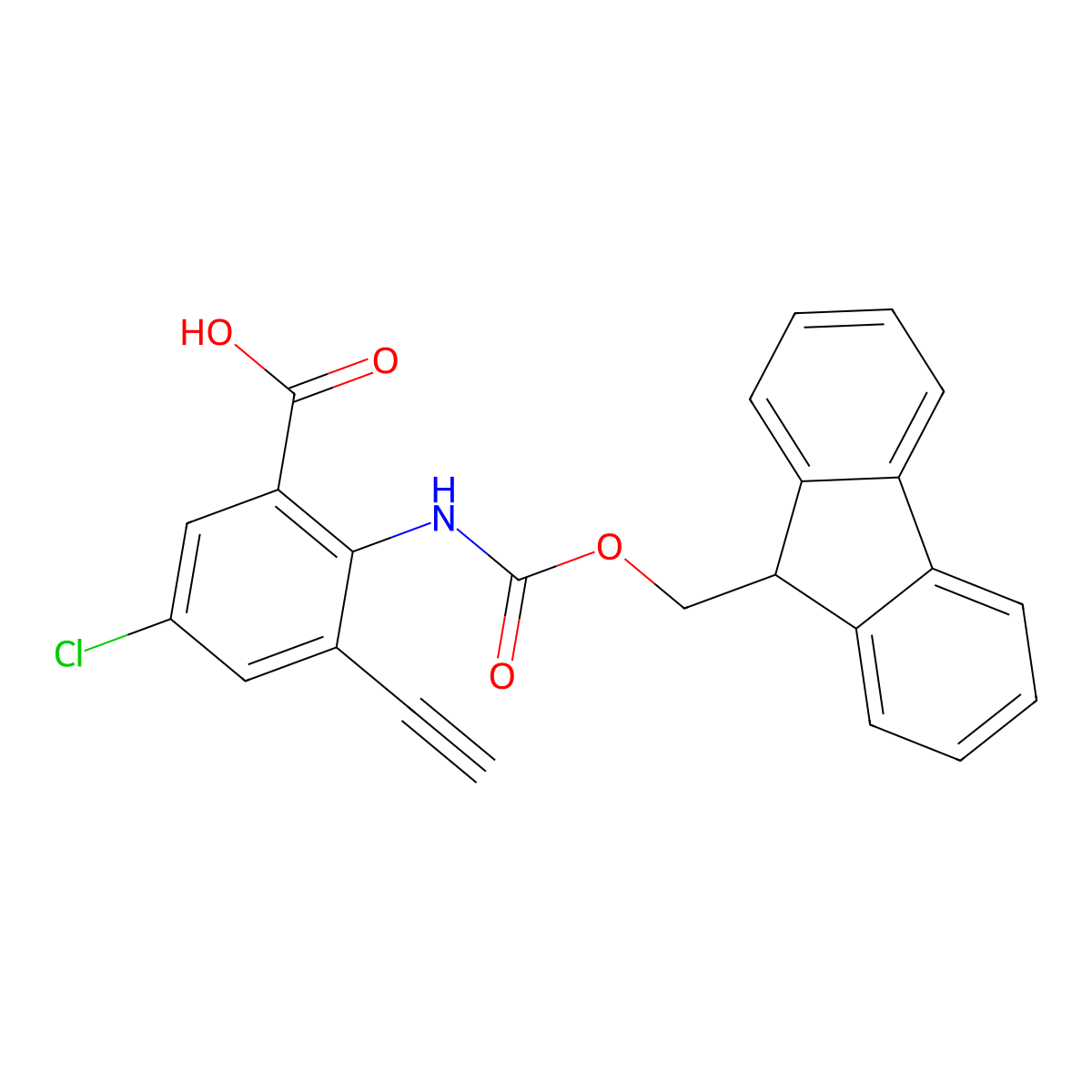 5-chloro-3-ethynyl-2-({[(9H-fluoren-9-yl)methoxy]carbonyl}amino)benzoic acid molecular structure, CAS 2920159-86-8