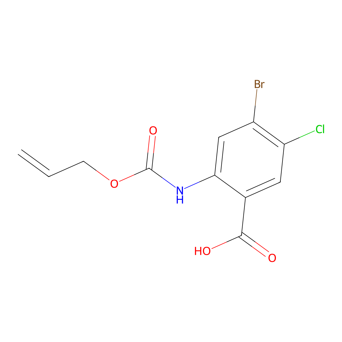 4-Bromo-5-chloro-2-{[(prop-2-en-1-yloxy)carbonyl]amino}benzoic acid molecular structure, CAS 2920160-56-9